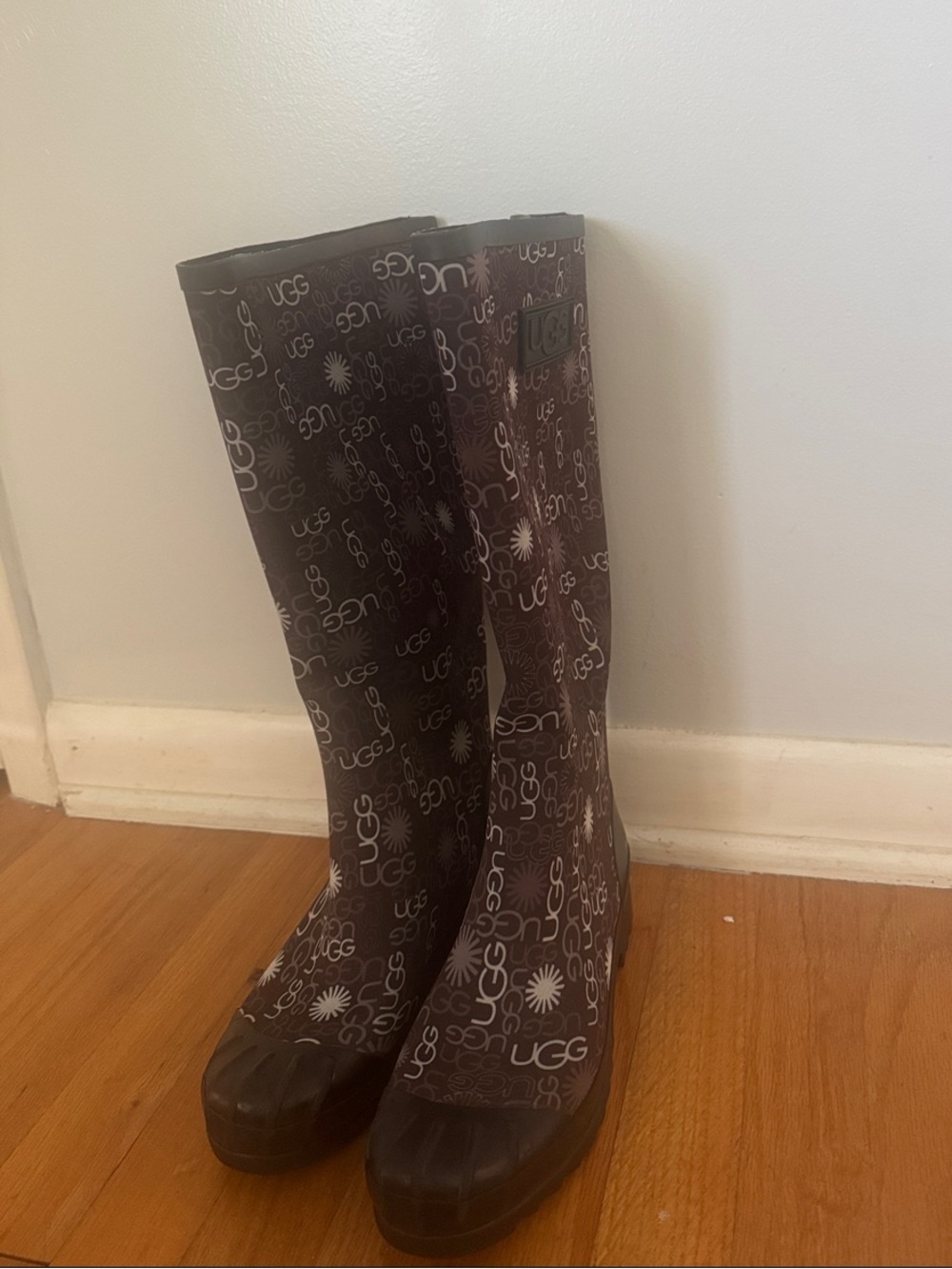 UGG Black Logo Pattern Tall Rain Boots